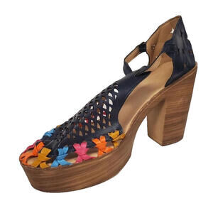 Ladies Color Block Hollowed Out Platform Chunky Healed Pumps Size 9